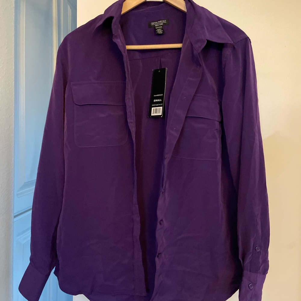 Purple button up shirt with pockets